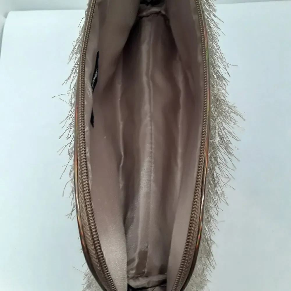 Lancome Paris Tan Fringe W Bronze Trim Cosmetic Makeup Bag Like New